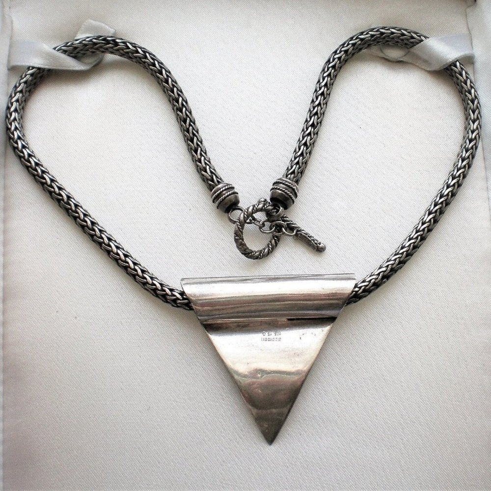 Indonesia Designer Sterling Silver Triangle Pendant Wheat Necklace Chain 101 g. - Picture 7 of 9